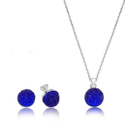 Silver Navy Blue Crystal Stone Women’s Set