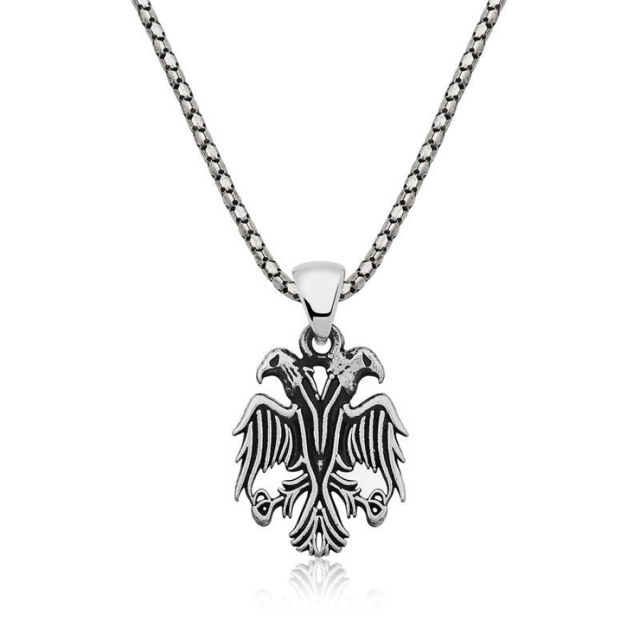 Silver Double-Headed Eagle  Necklace