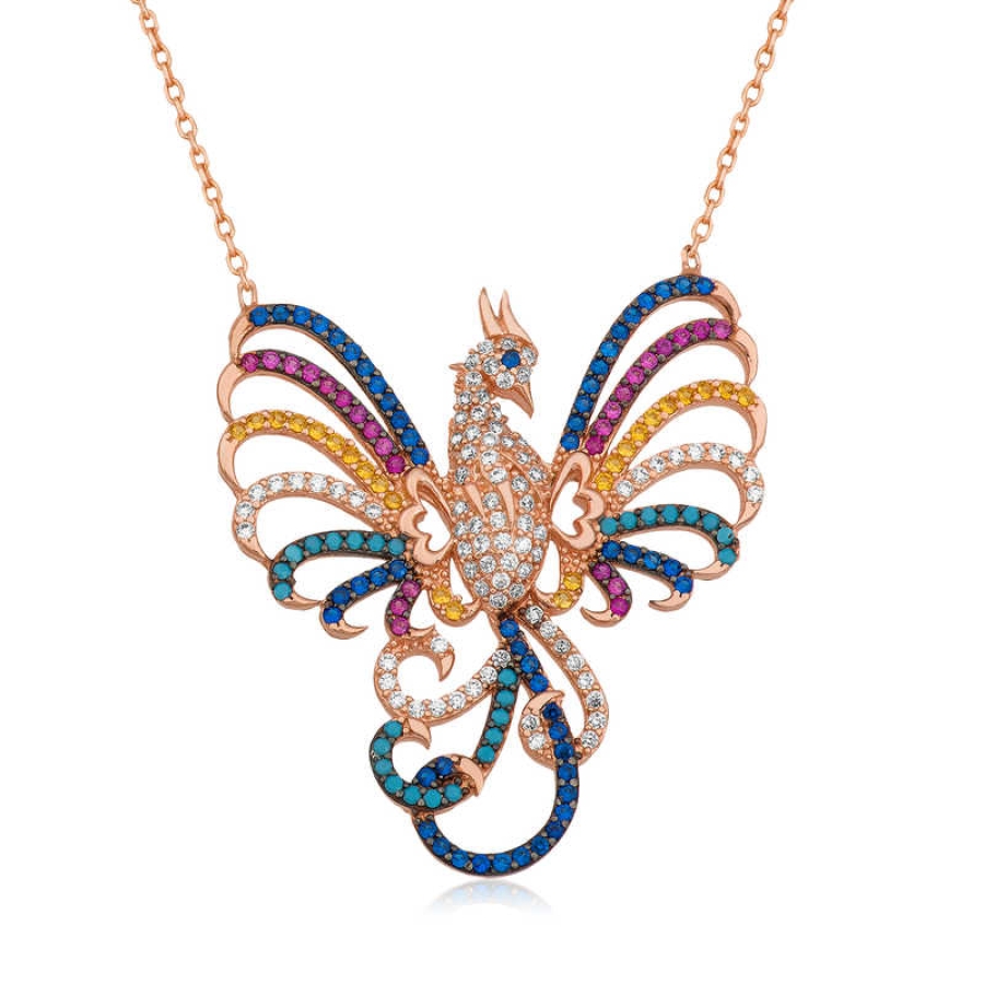 Silver Rose Phoenix Necklace