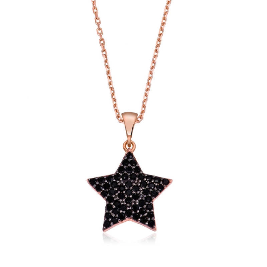 Silver Black Stone Star Necklace for Women