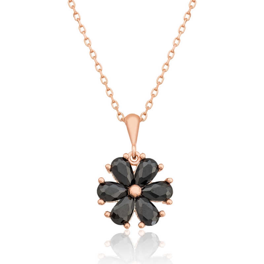 Silver Black Flower Women’s Necklace