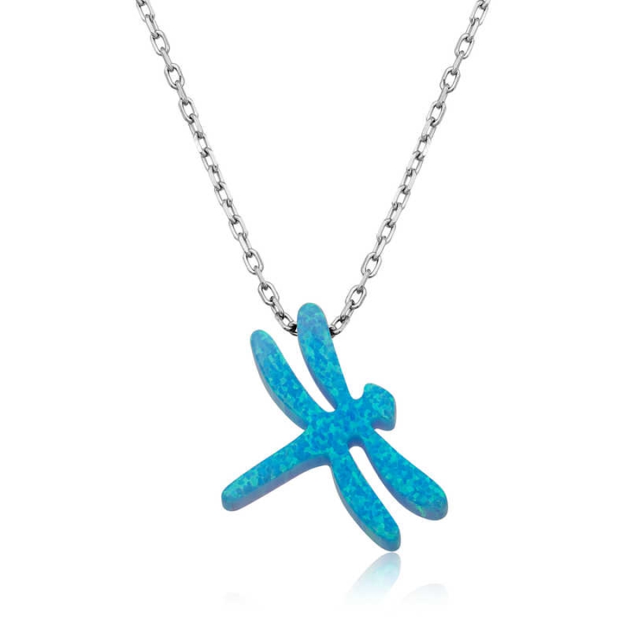 Silver Blue Opal Stone Dragonfly Women’s Necklace