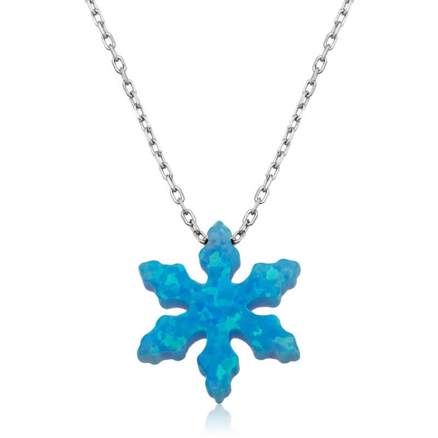 Silver Blue Opal Stone Snowflake Women’s Necklace