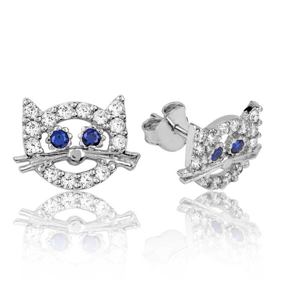 Silver Cat Stud Earrings