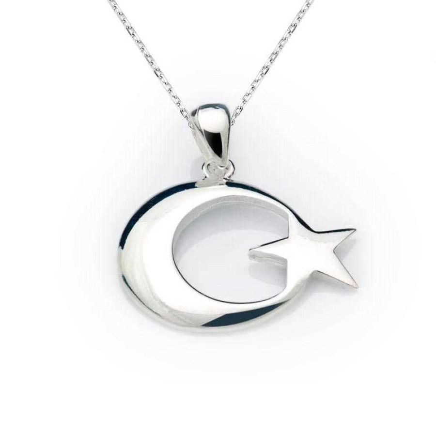Silver Crescent Star Flag Necklace