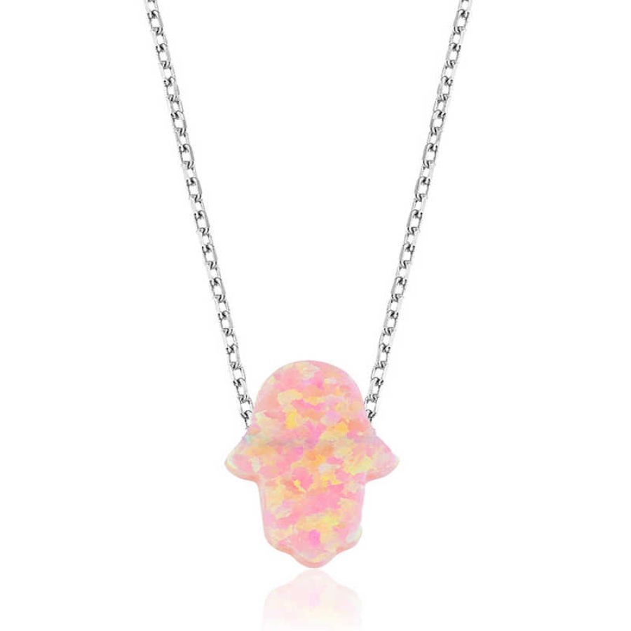 Silver Pink Opal Fatima Hand Women’s Necklace