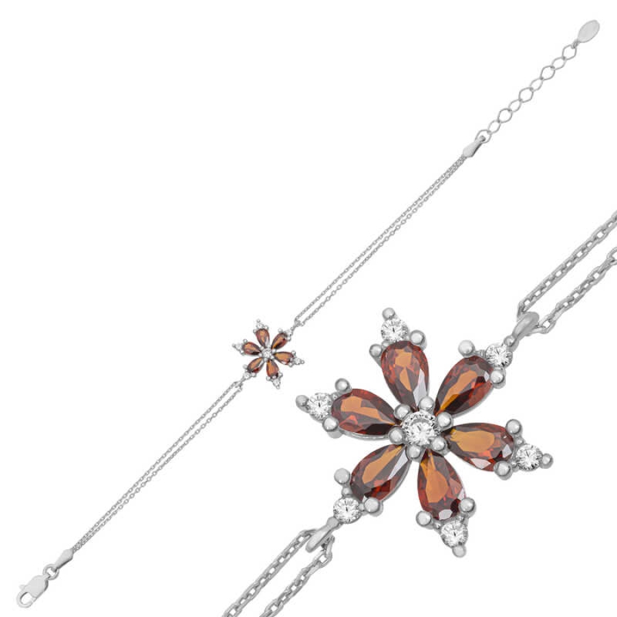 Silver Red Lotus Flower Bracelet