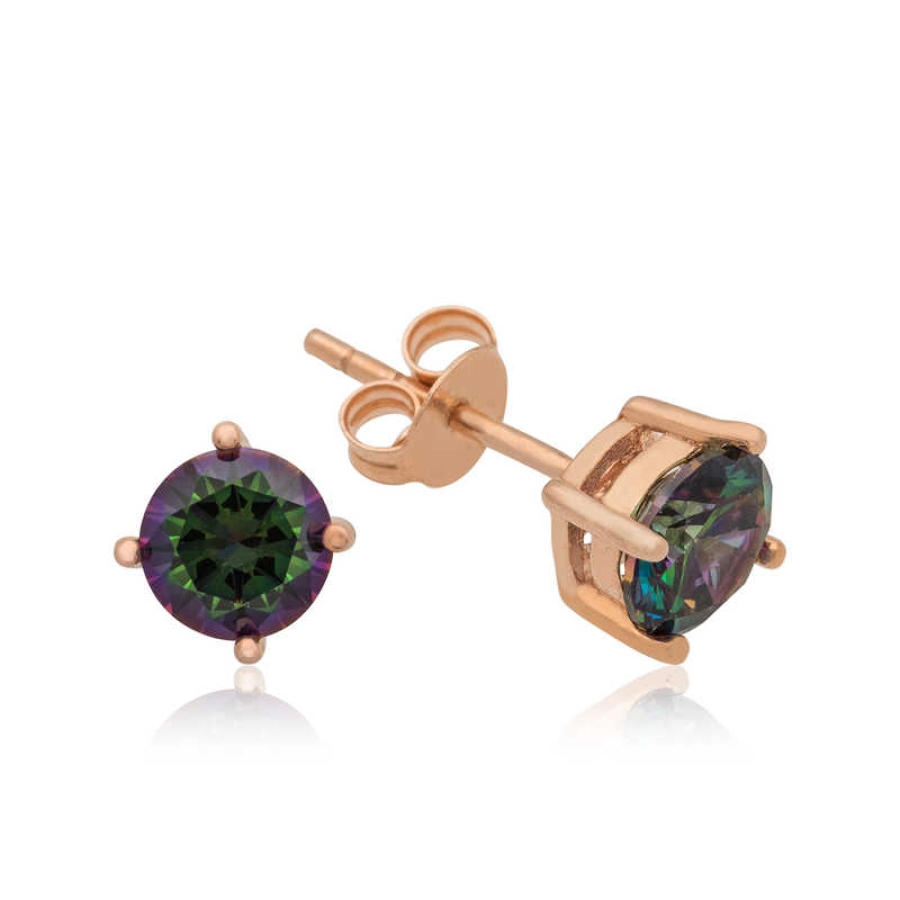 Silver Rose 5 mm Mystic Topaz Stud Earrings