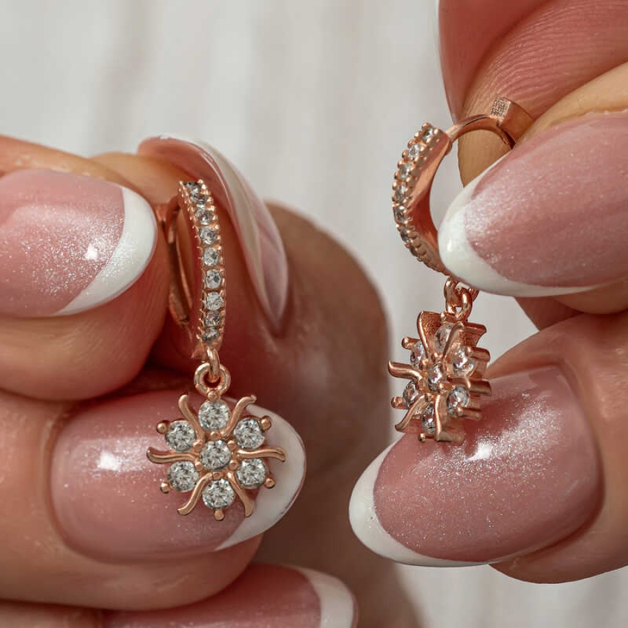 Silver Rose Dangle Sun Women’s Earrings