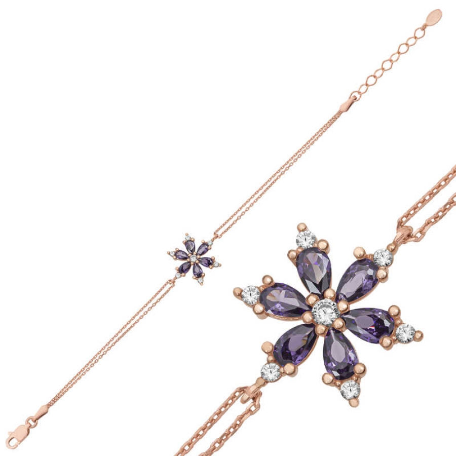 Silver Rose Purple Lotus Flower Women’s Bracelet