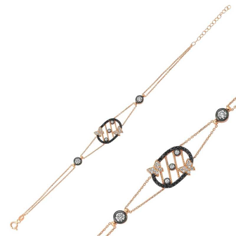 Silver Rose Stone Butterfly Women’s Bracelet