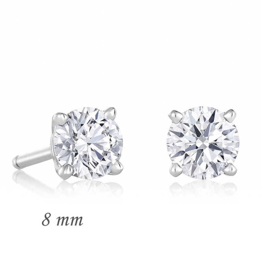 Silver Round Single Stone Zircon Earrings - 8 mm.
