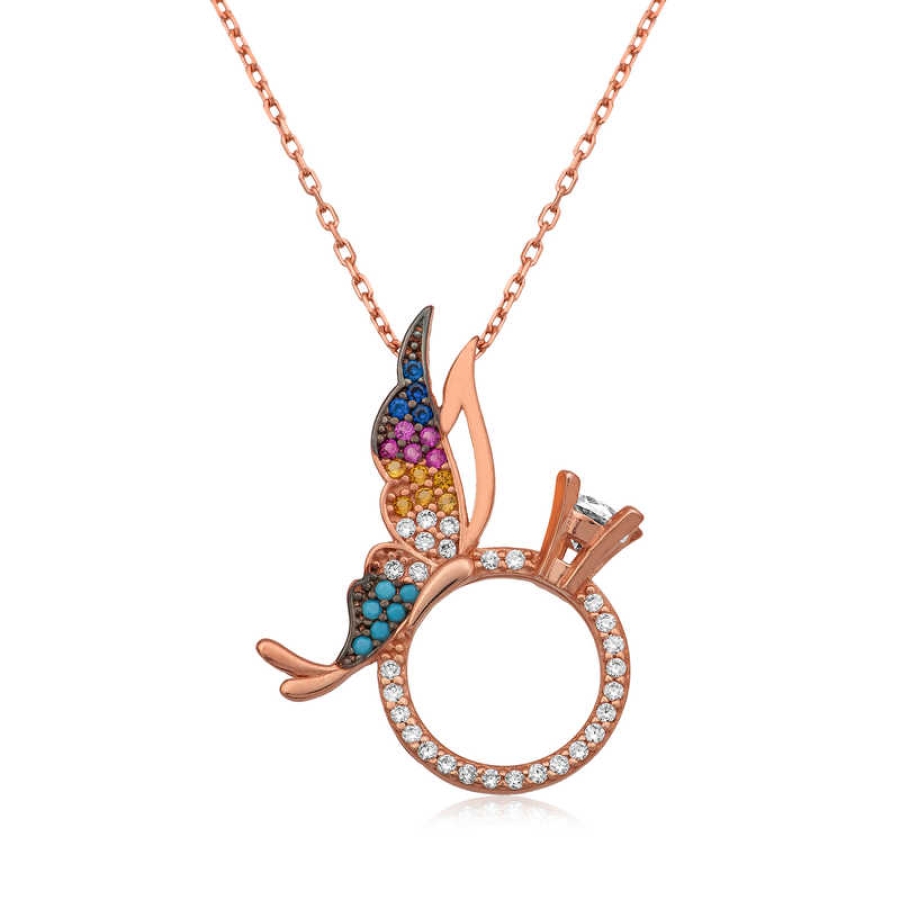 Silver Single Stone Butterfly Necklace