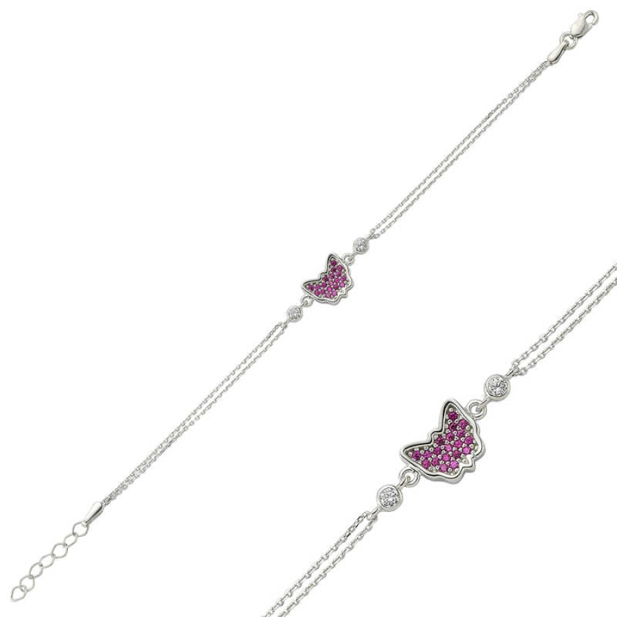 Silver Pink Butterfly Women's Bracelet