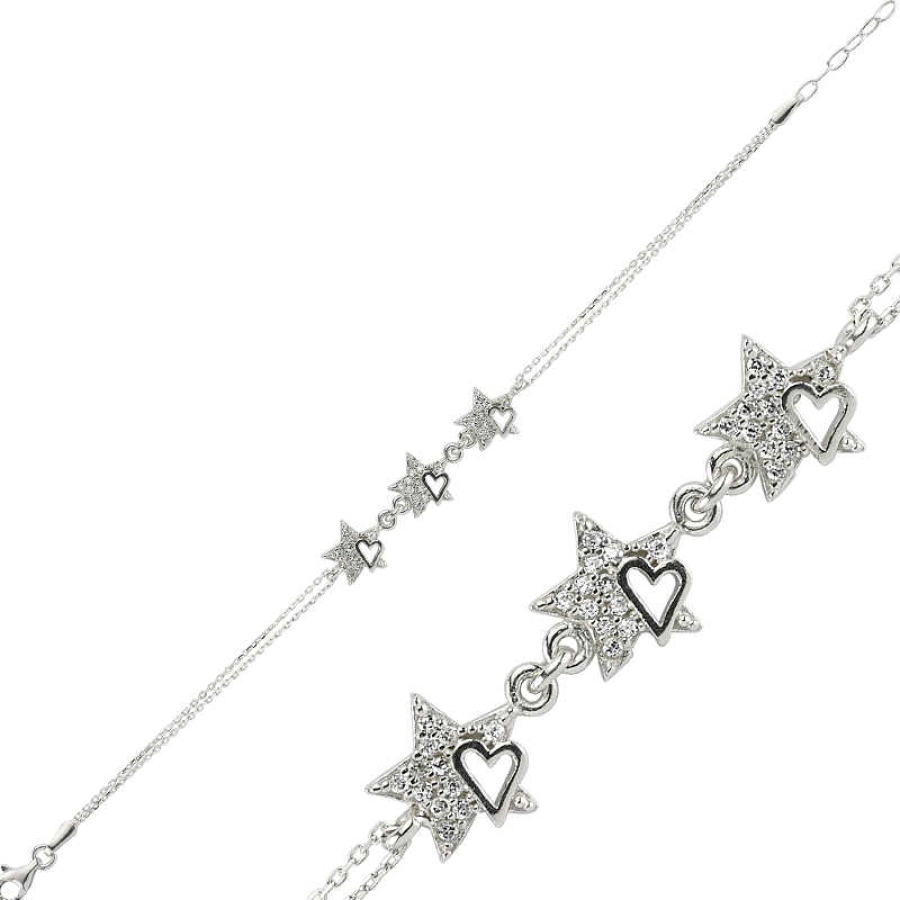 Silver Heart Star Women's Bracelet