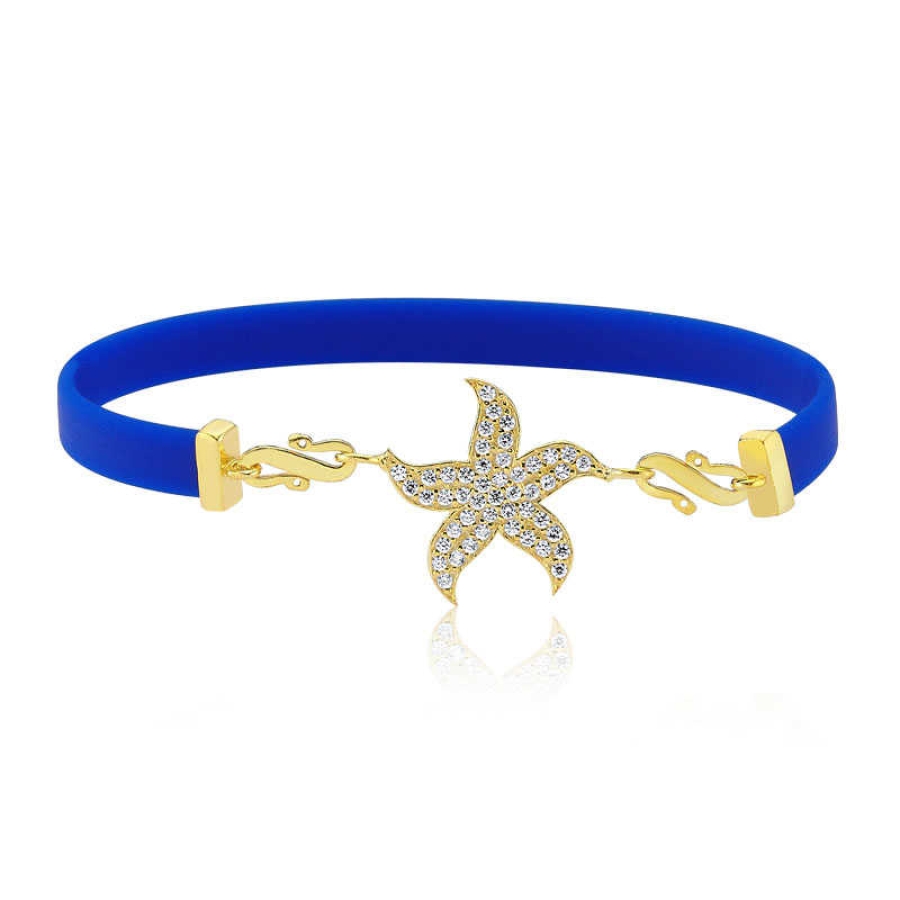 Silver Navy Blue Starfish Bracelet 