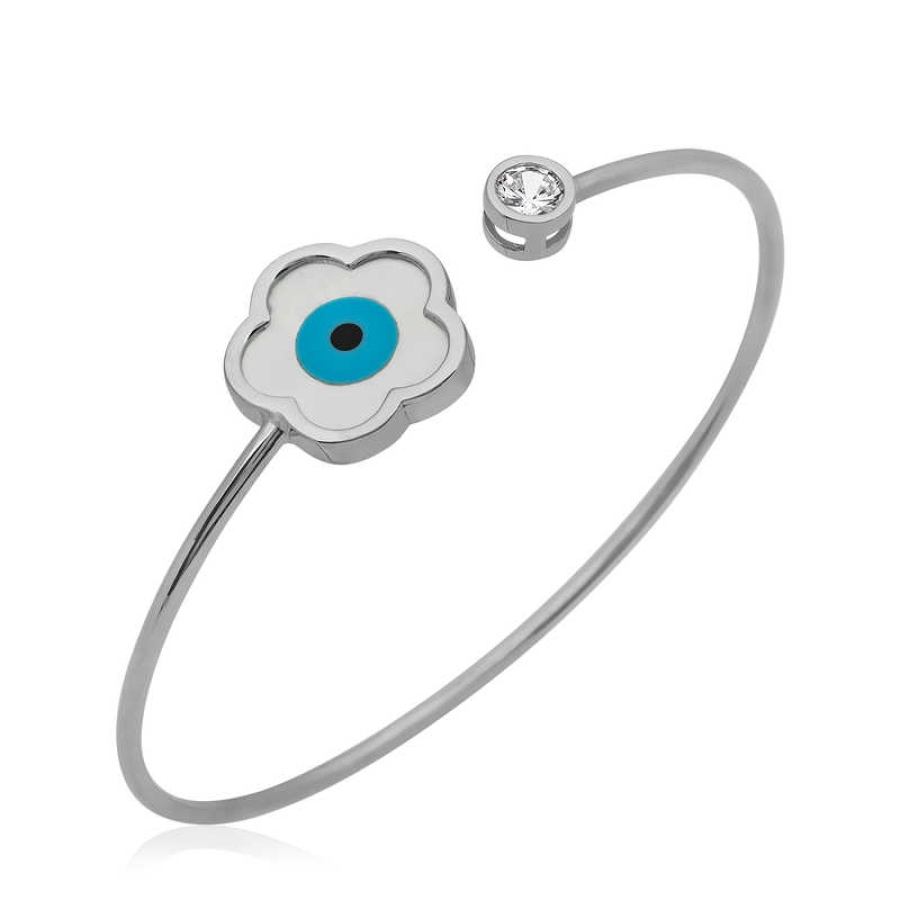 Silver Mother-of-Pearl Flower Bracelet