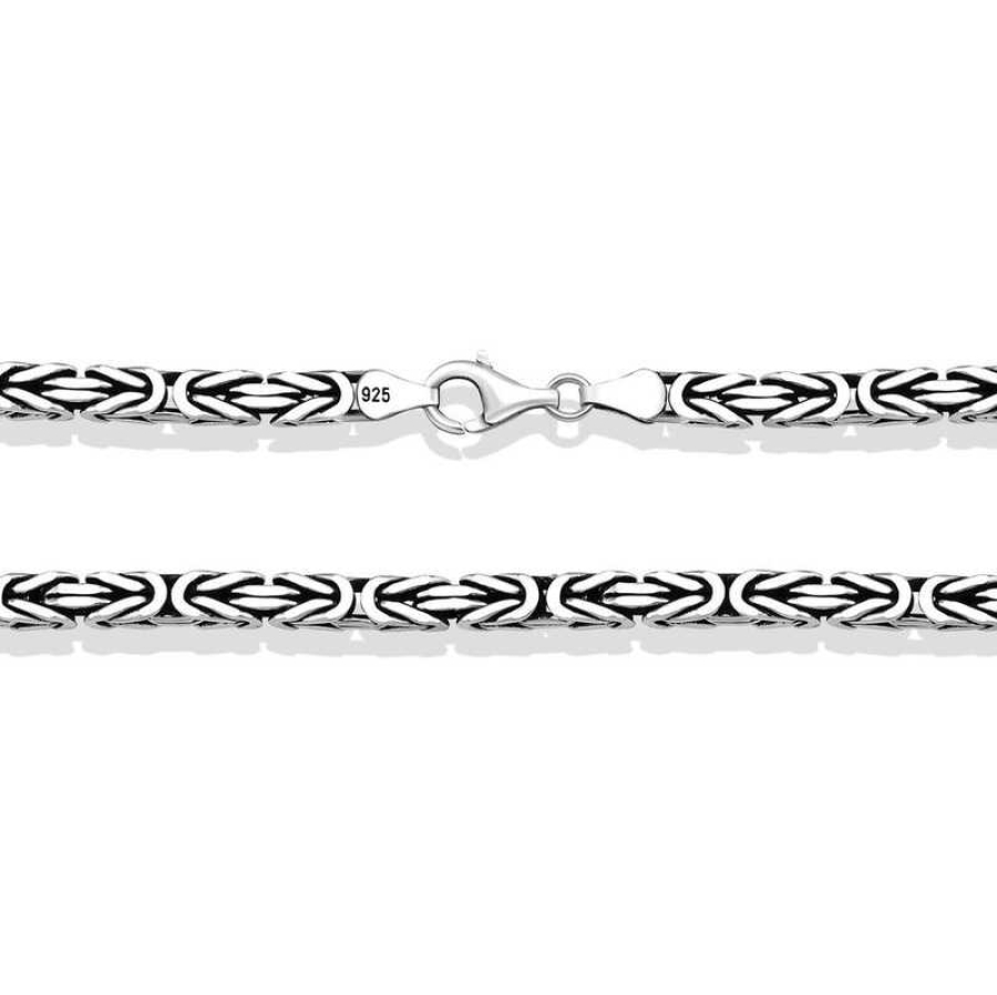 Sterling Silver 925 Byzantine Chain Necklace - Oxidied Square 10 mm