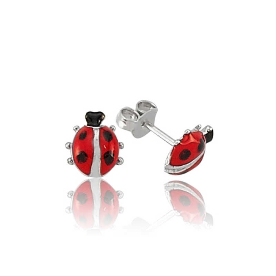 Silver Ladybug Stud Earrings