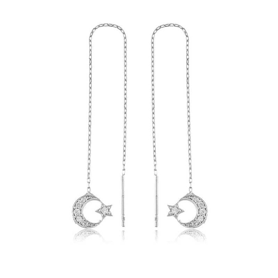  Sterling Silver Moon and Star 925 Earring