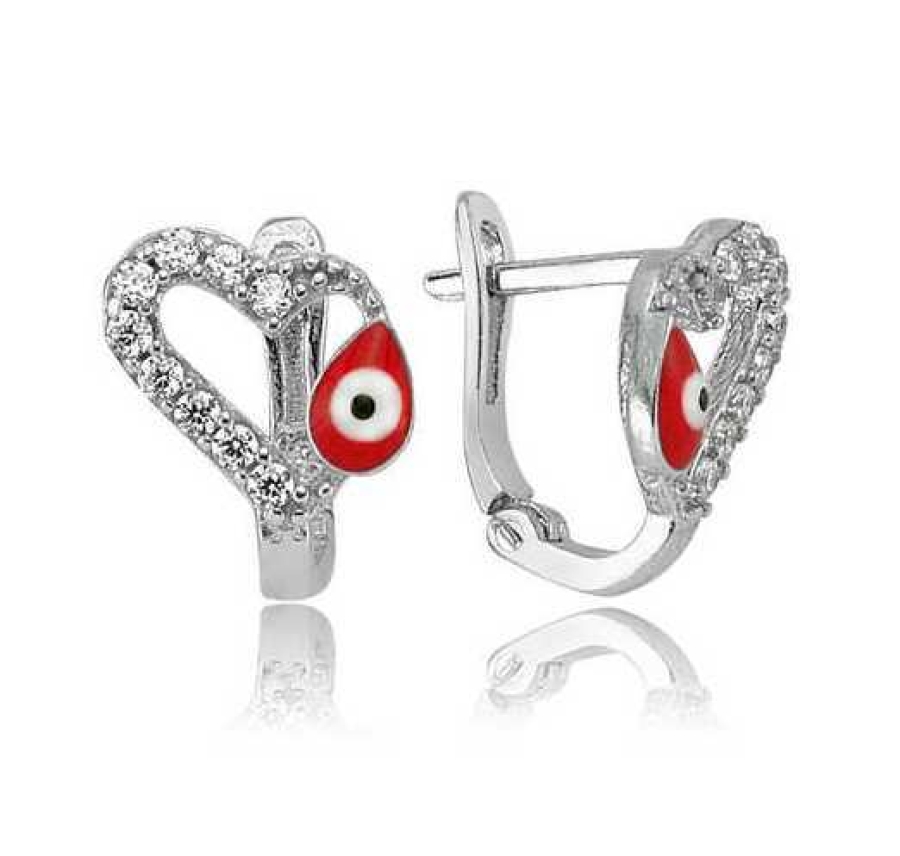 Silver Red Heart Children's Earrings