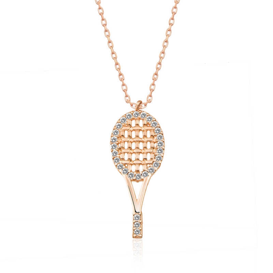 Silver Rose Tennis Racket Necklace 