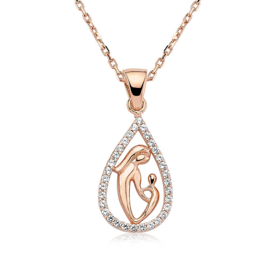 Sterling Silver 925 Silver Drop Mother and Child Necklace