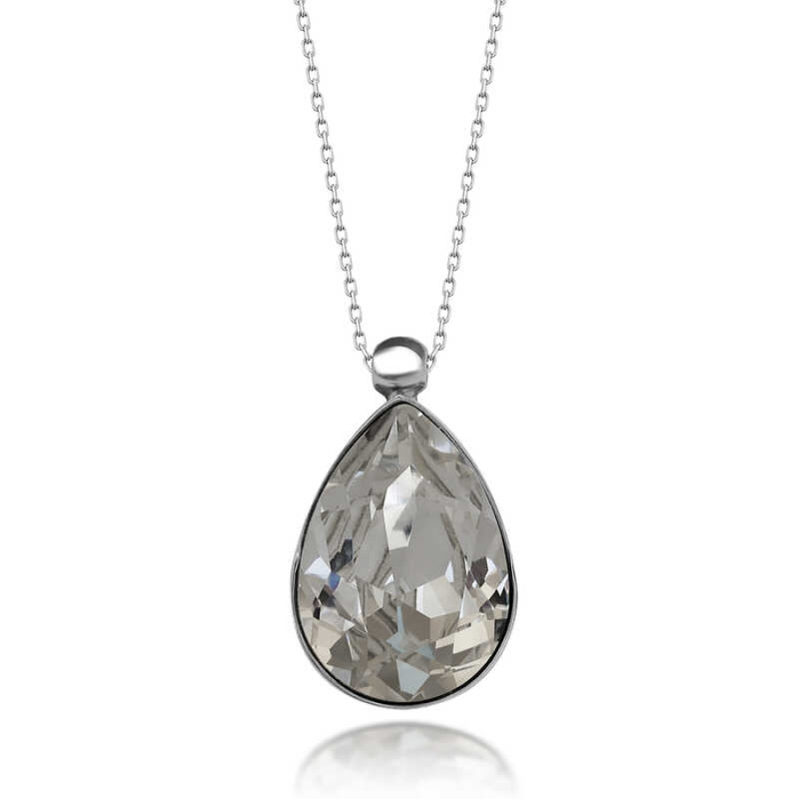 Crystal Stone Drop Silver  Necklace