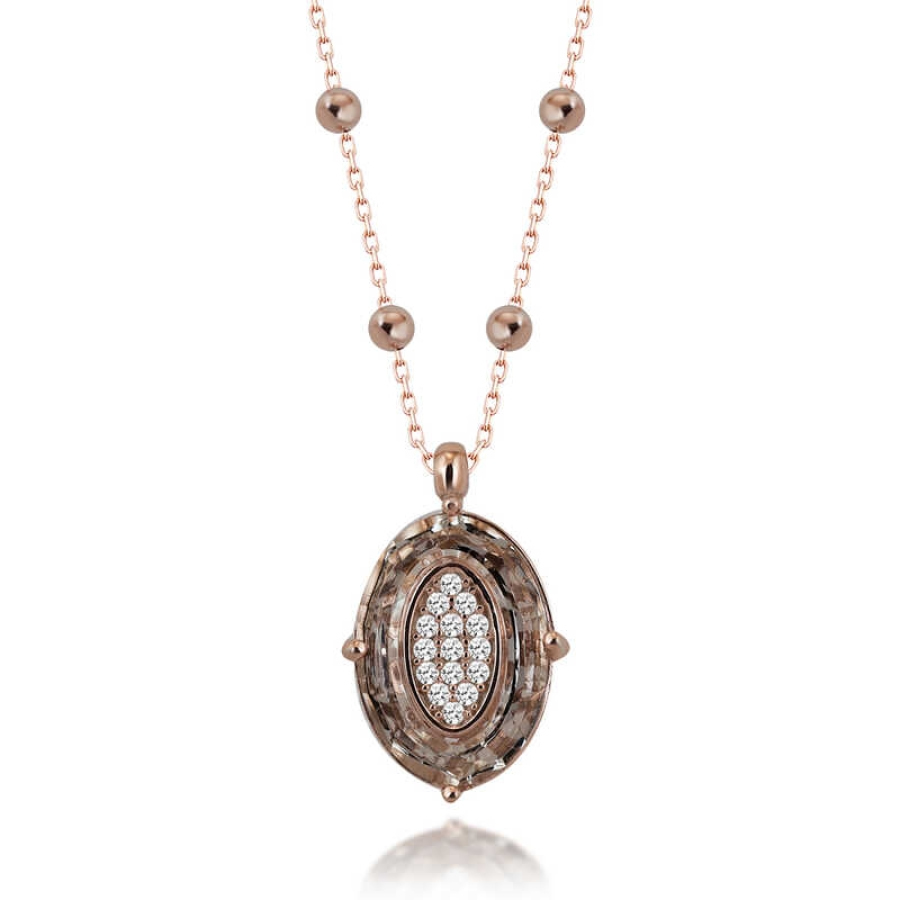  Crystal Stone Rose Gold Ball Chain Oval Silver Necklace