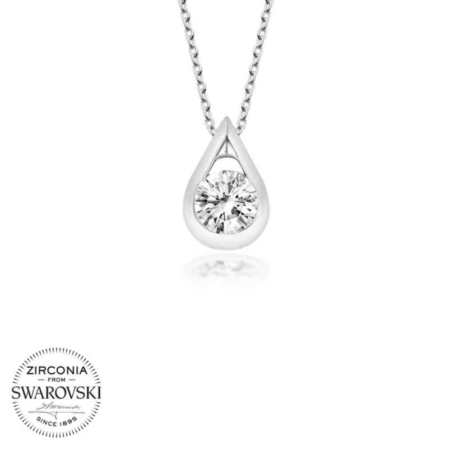 Swarovski Stone Silver Drop Solitaire Women’s Necklace